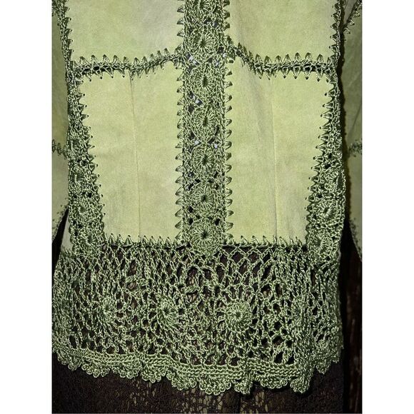 Women’s VTG Leather & Crochet Patchwork Cardigan Sweater - Picture 10 of 11